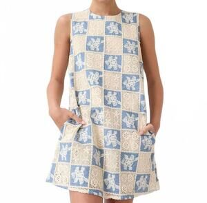 NEW RAISONNEL women's crochet patch dress in blue